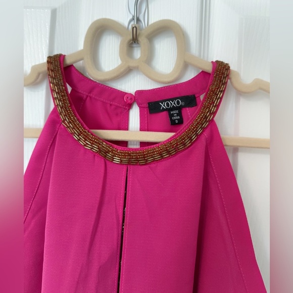 XOXO Fuchsia Halter Top with Black And Gold Lace - Picture 8 of 9